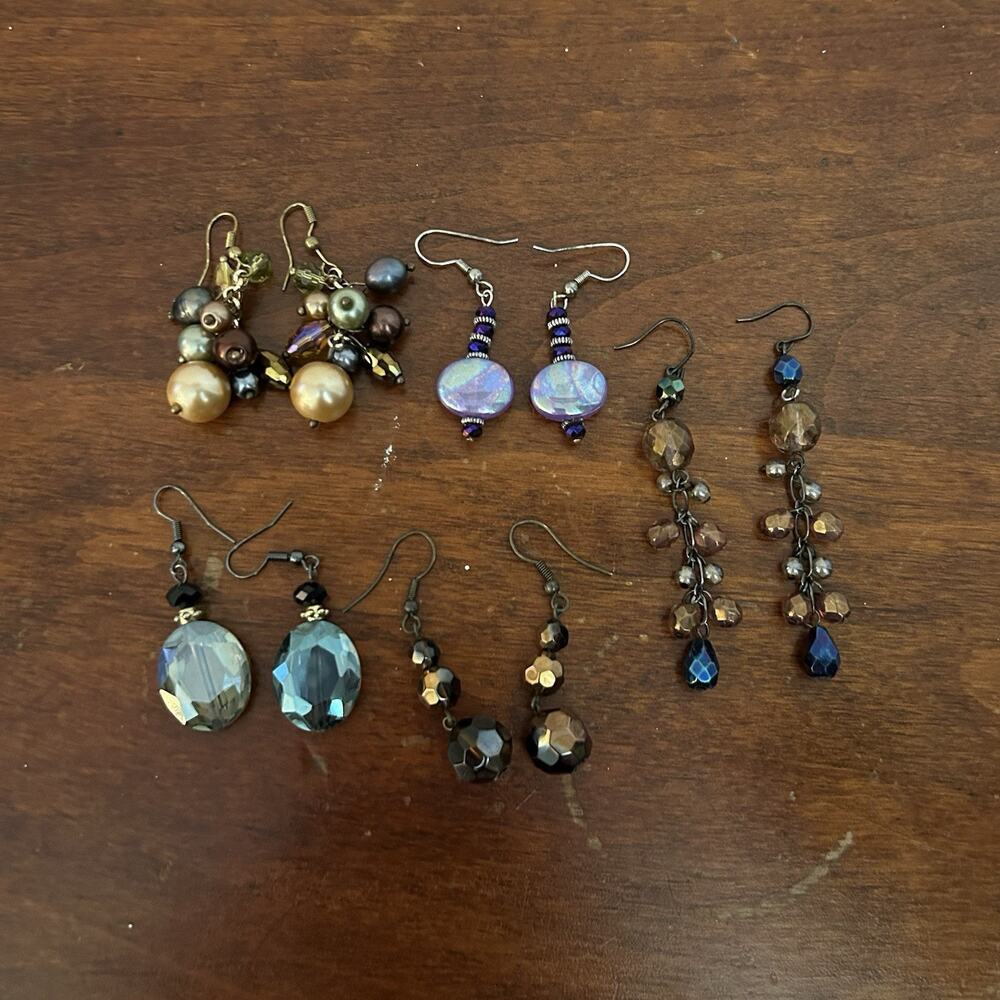 Lot of 5 Dangle Earrings Beaded Boho Vintage Style Costume Jewelry Mixed Colors